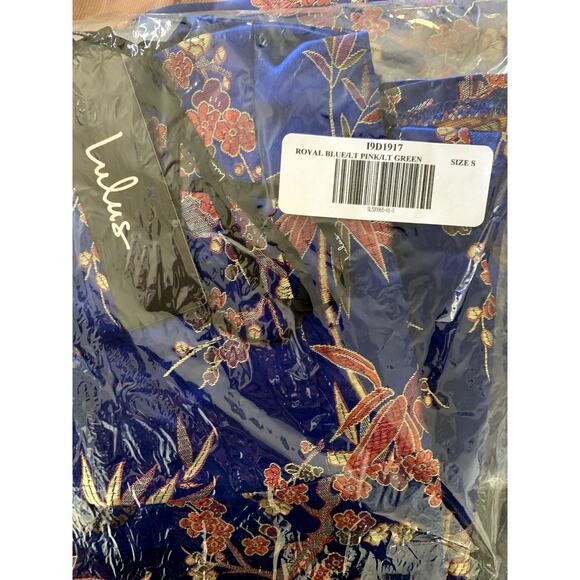 Lulu's Perfect Date Royal Blue Satin Jacquard Sleeveless Mini Dress S NWT - Picture 6 of 7